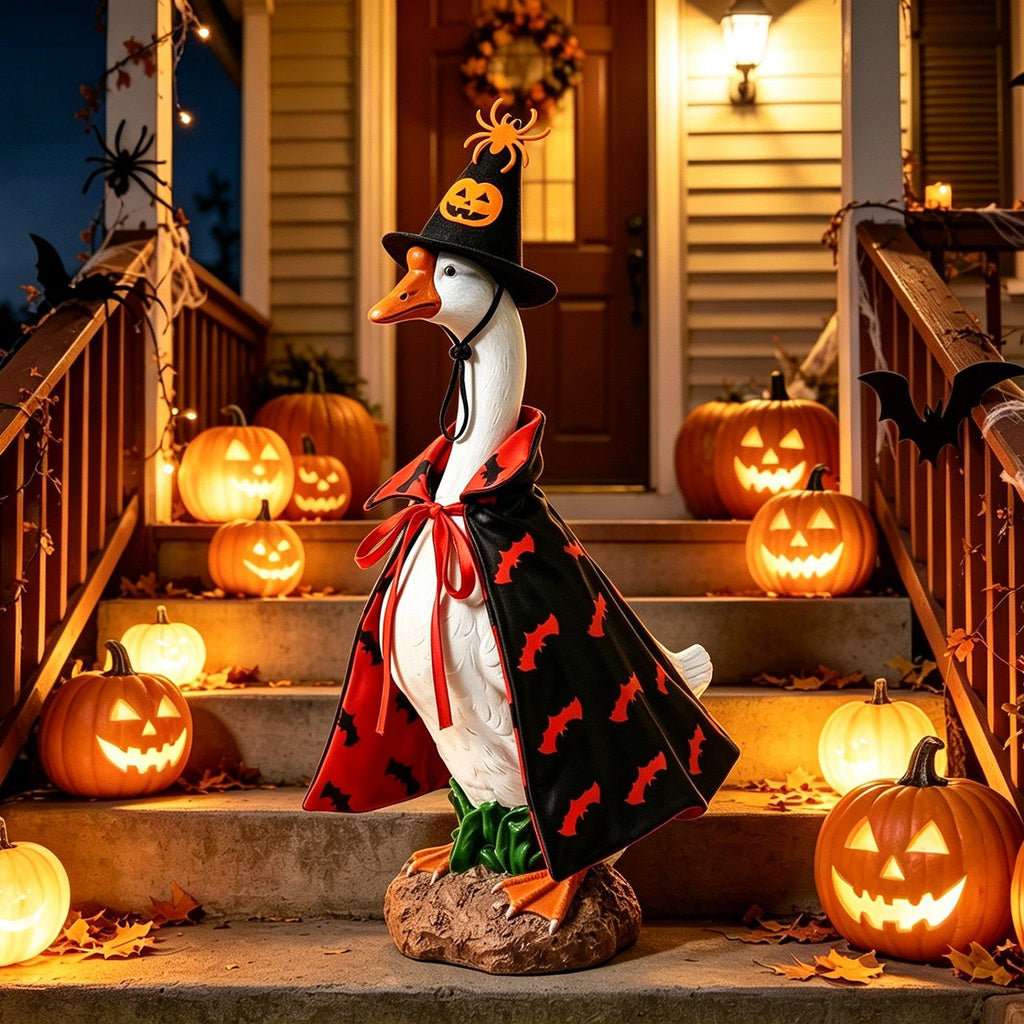 23 Inch Porch Goose Halloween Costume Set, Weather Resistant Polyester Decorative Outfit with Elastic Straps for Yard Porch Statue