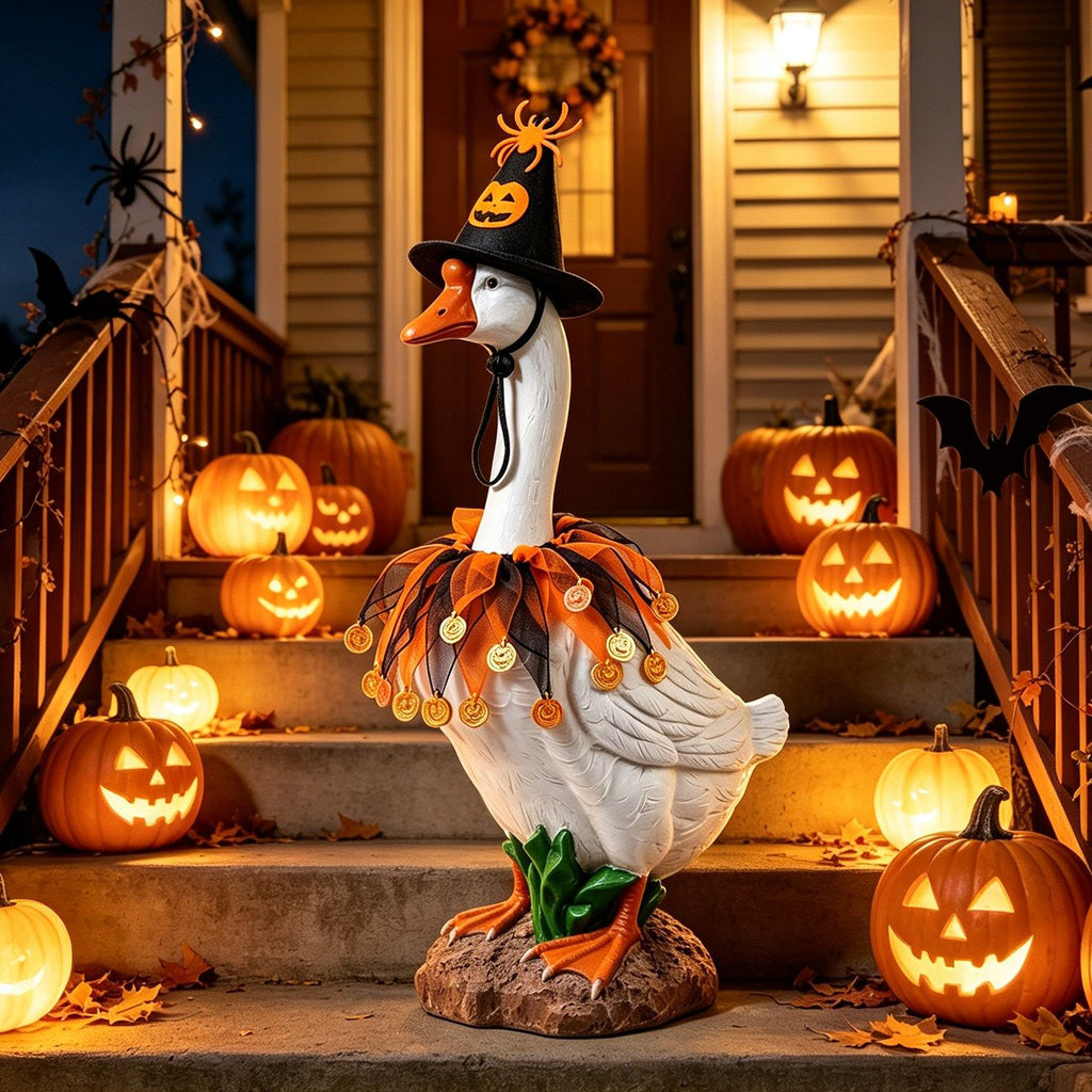 23 Inch Porch Goose Halloween Costume Set, Weather Resistant Polyester Decorative Outfit with Elastic Straps for Yard Porch Statue