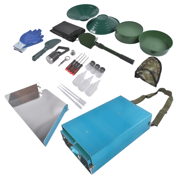 23-Piece Gold Prospecting Equipment 50 In. Folding Sluice Box Gold Panning Kit for Gold Prospectors Hand Powered