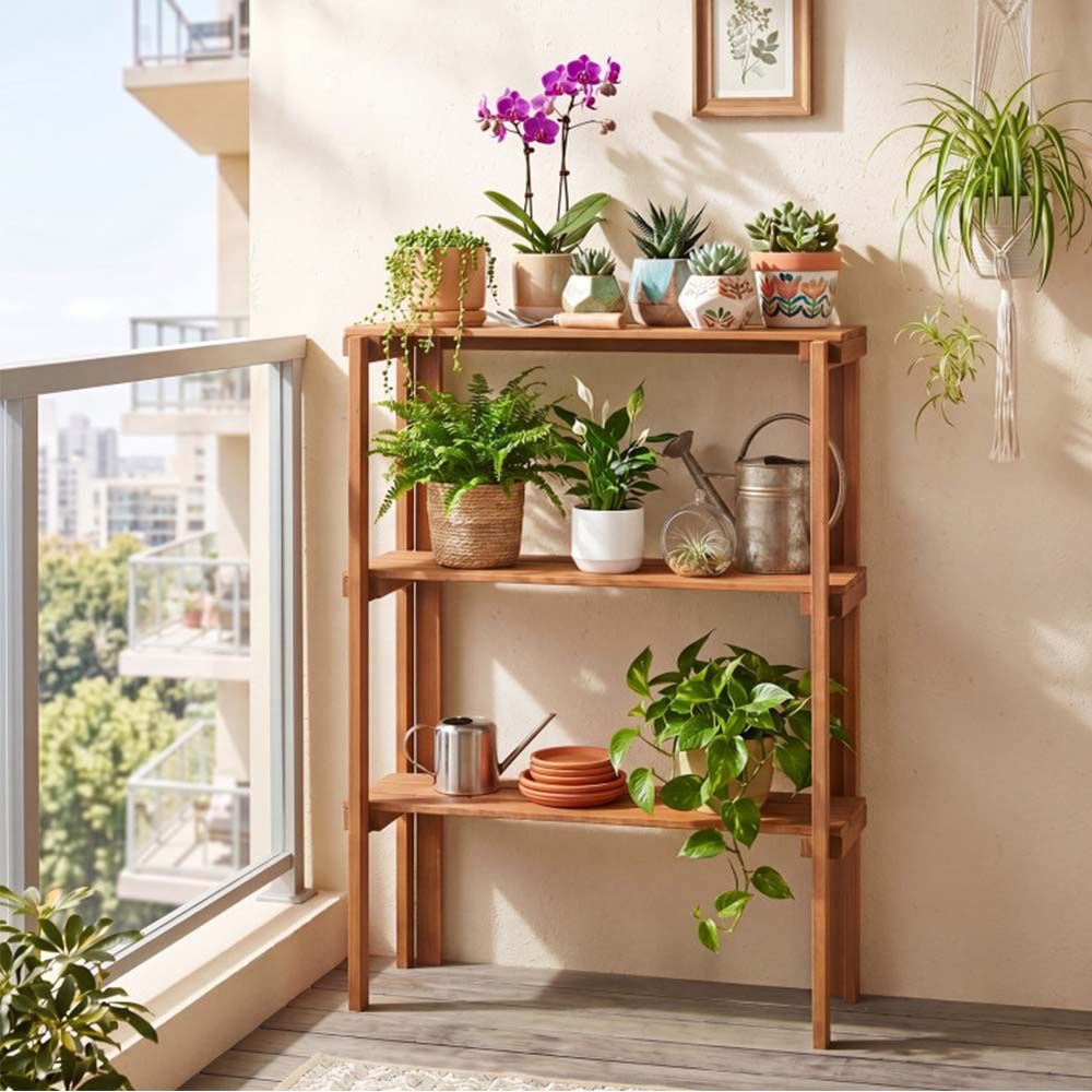 2/3-Tier Folding Wooden Storage Shelves for Entryway and Garden