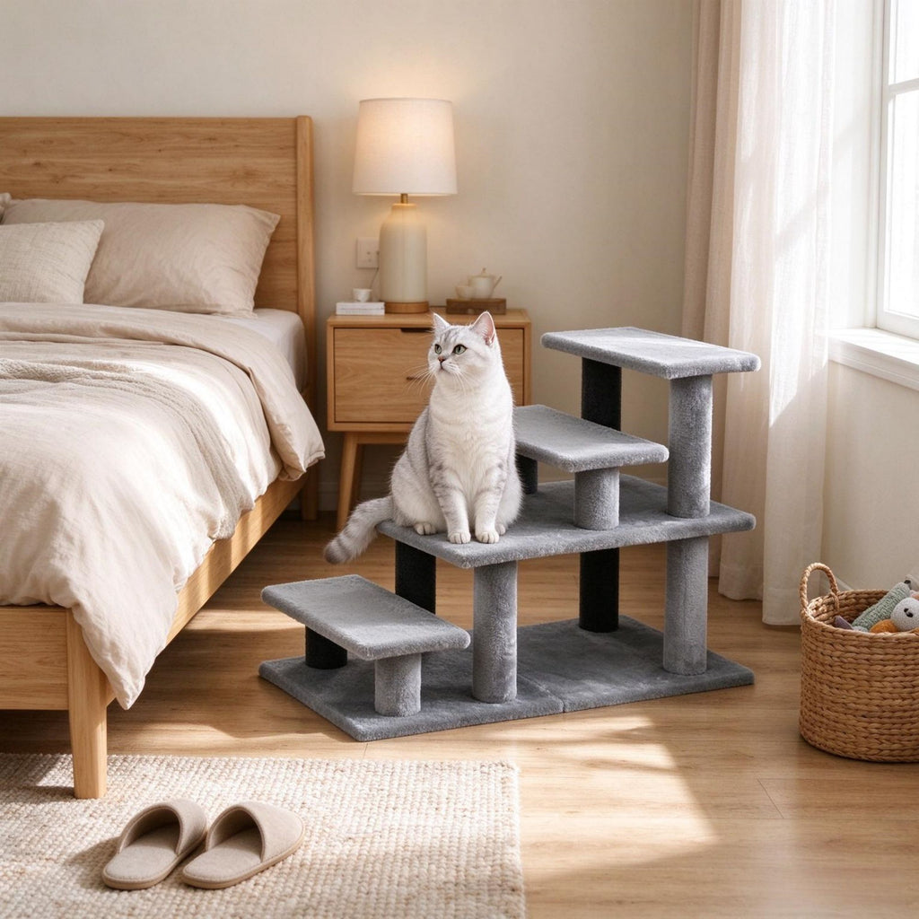 2/3/4-Step Pet Stairs, Flexible Setup Cat Stairs for Bed & Sofa, Gray