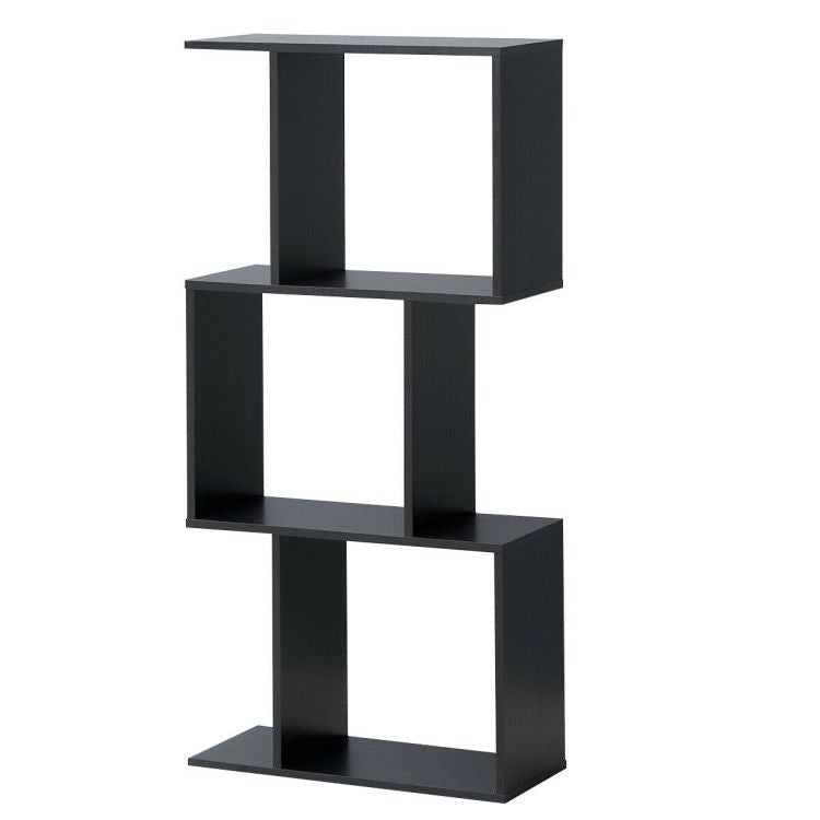 2/3/4 Tiers Wooden S-Shaped Bookcase for Living Room Bedroom Office