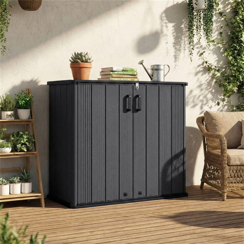 23.5 Cu.ft Outdoor Storage Shed with Lockable Door, PP HDPE Horizontal Garden Tool Cabinet - Black