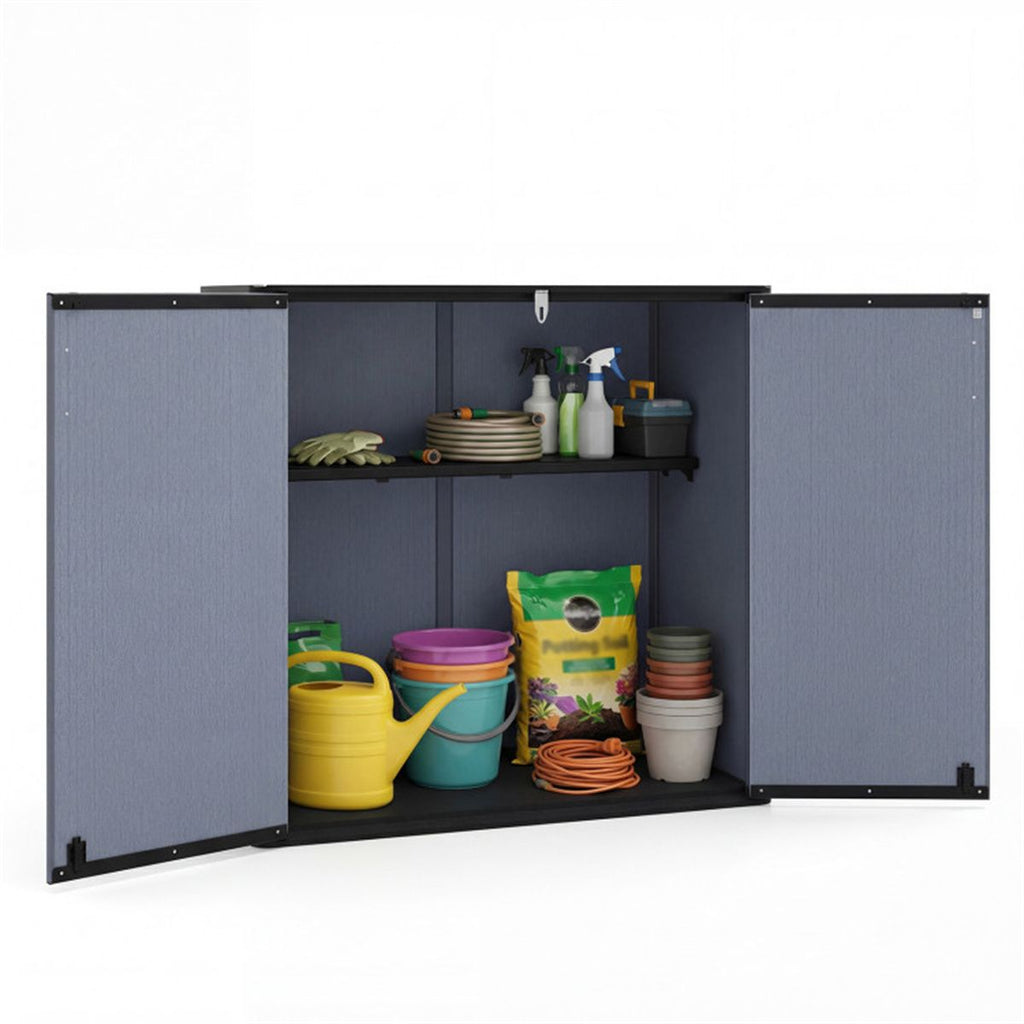 23.5 Cu.ft Outdoor Storage Shed with Lockable Door, PP HDPE Horizontal Garden Tool Cabinet - Gray