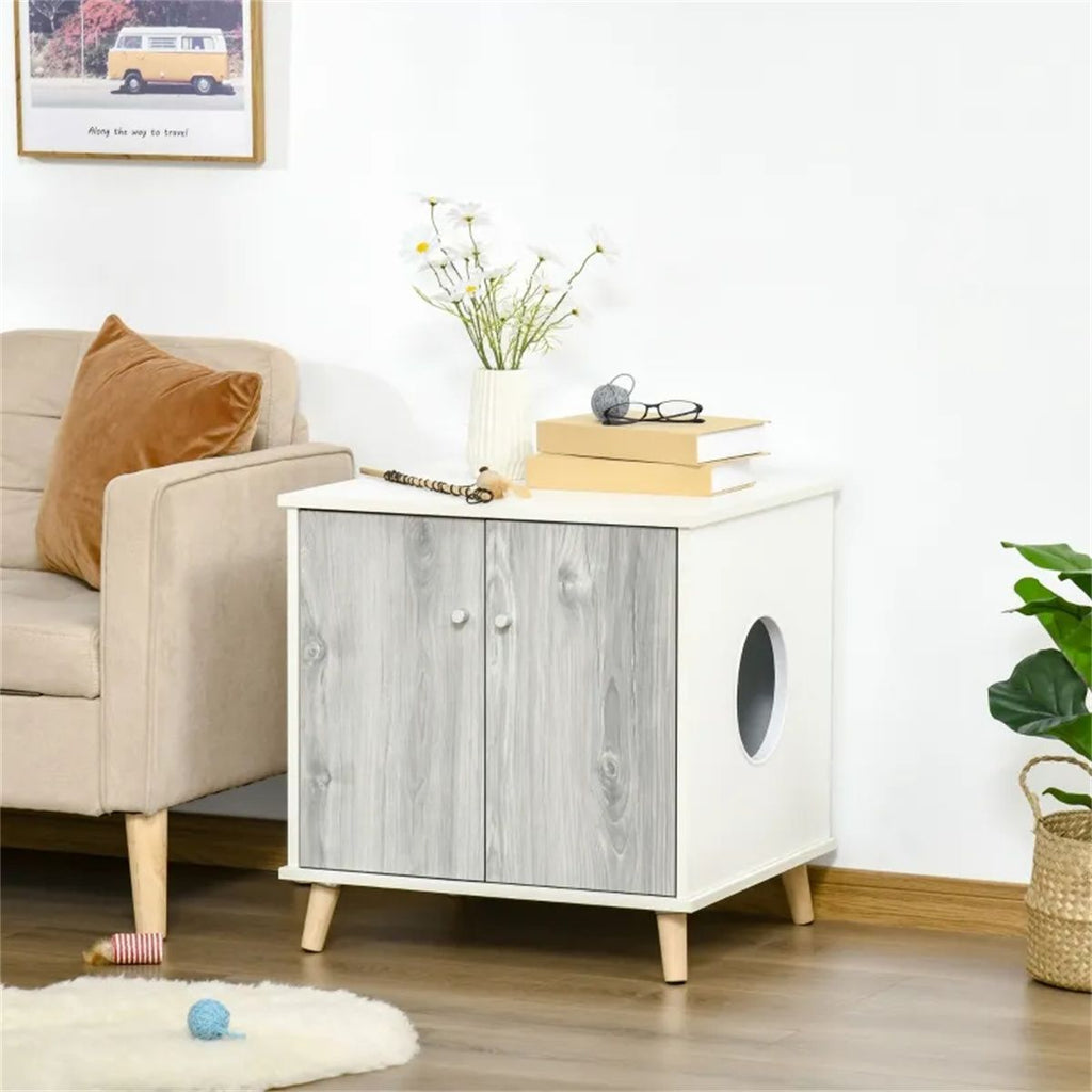 23.5" Wooden Cat Litter Box White End Table