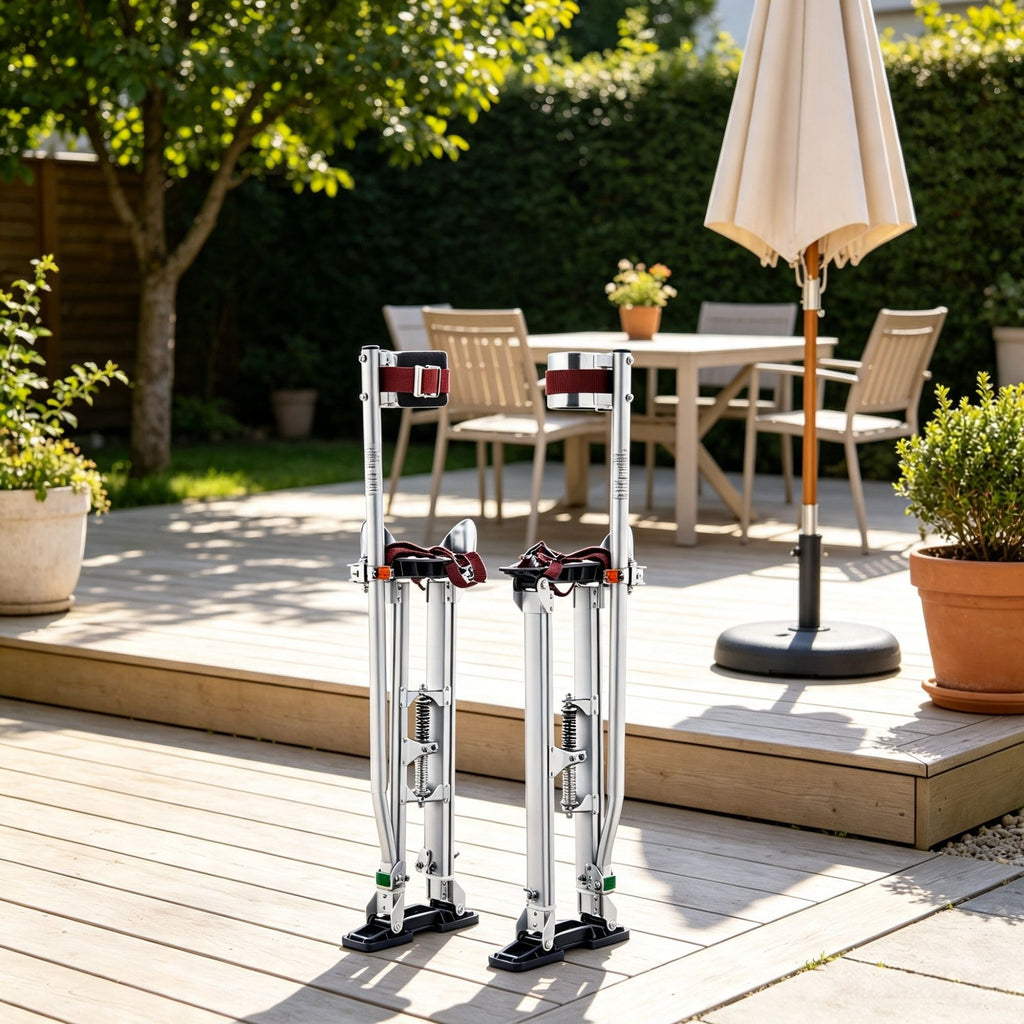 24''-40'' Adjustable Drywall Stilts with Protective Knee Pads, Durable Non-slip Work Platform for Painting, Taping & Walking, Silver