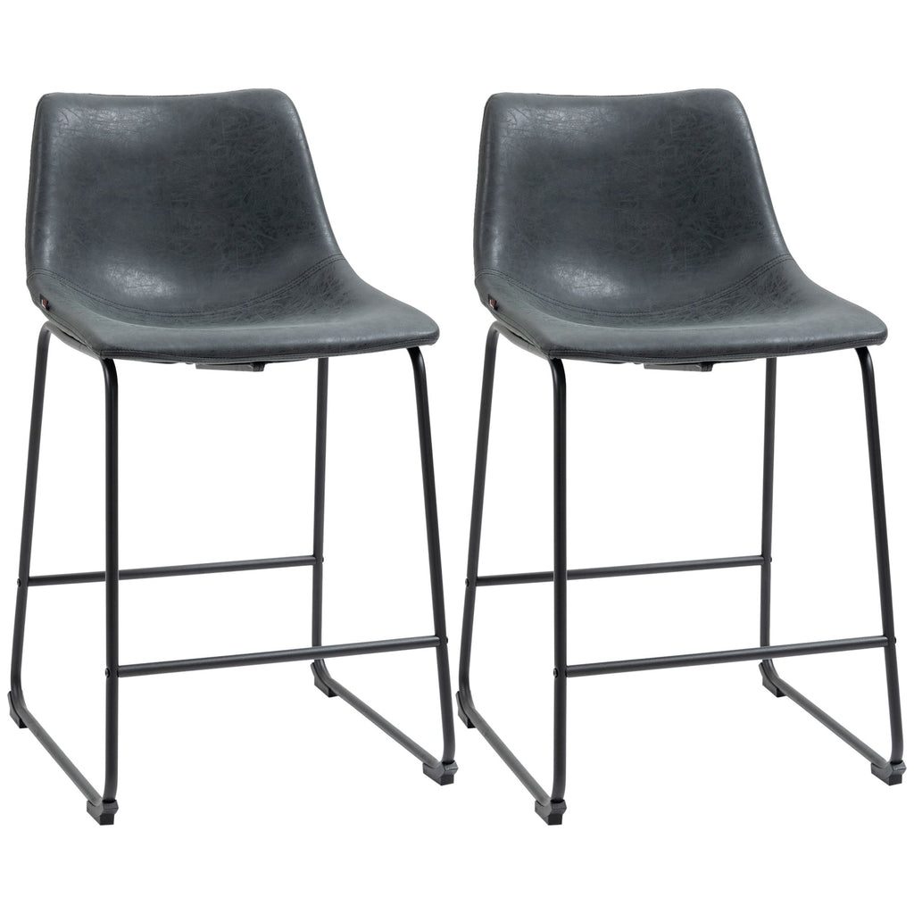 24" Bar Height Stools Set of 2, Vintage PU Leather Barstools , Counter Stools with Back & Footrest for Dining Room, Home Bar & Kitchen, Black