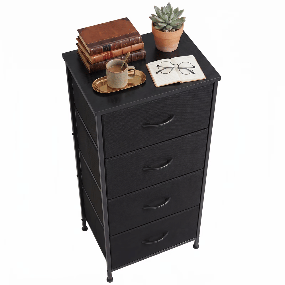 2/4-Drawer Dresser with Metal Frame & Wood Top, FabricStorageOrganizer, Black