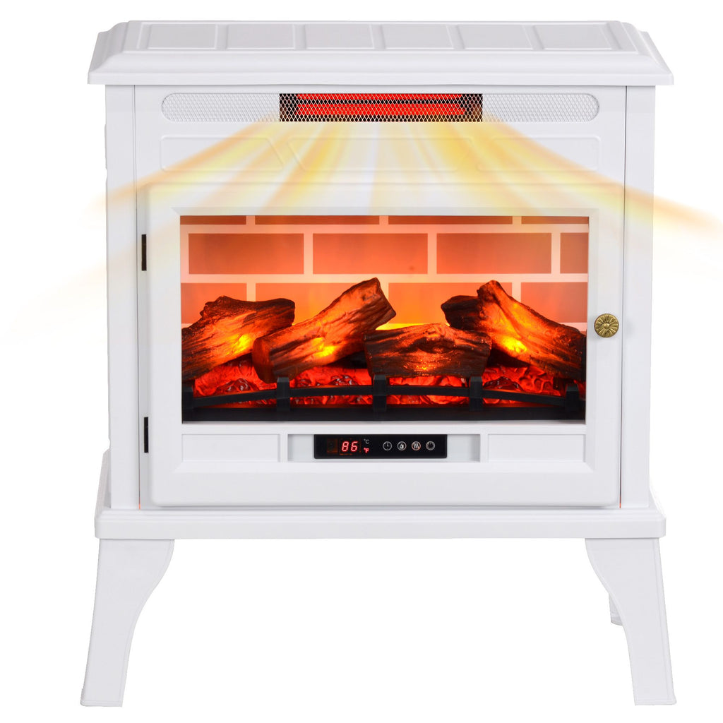 24" Electric Fireplace Stove, 1000W/1500W Electric Freestanding Fireplace with Overheat Protection, Remote Control, White