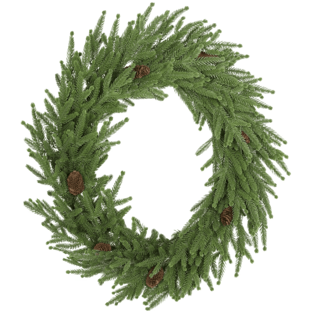 24 inch Christmas Wreath, Artificial Norfolk Pine Wreath with Pine Cones and 88 Realistic BranchesforDoor, Wall