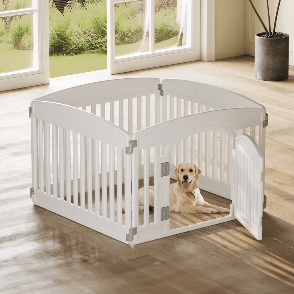24 Inch Durable Lightweight Pet Playpen, 4 Panels Plastic Dog Fence with Lockable Door and Non- Slip Bottom, SuitableforSmall to MediumPets