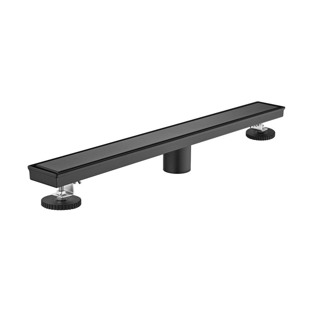24 Inch Linear Shower Drain with 2-in-1 Flat & Tile Insert Removable Cover, 304 Stainless Steel with Hair Strainer and Leveling Feet, Matte Black