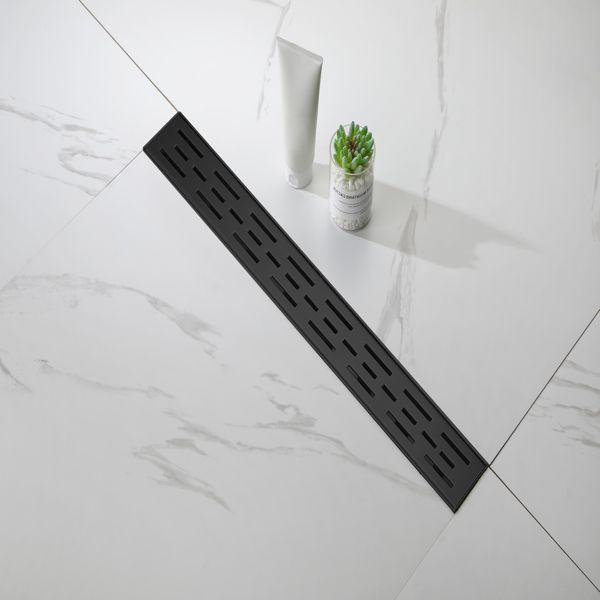 24 Inch Linear Shower Drain with Removable Brick Patterned Grate Cover, 304 Stainless Steel Shower Floor Drain with Hair Strainer and Leveling Feet