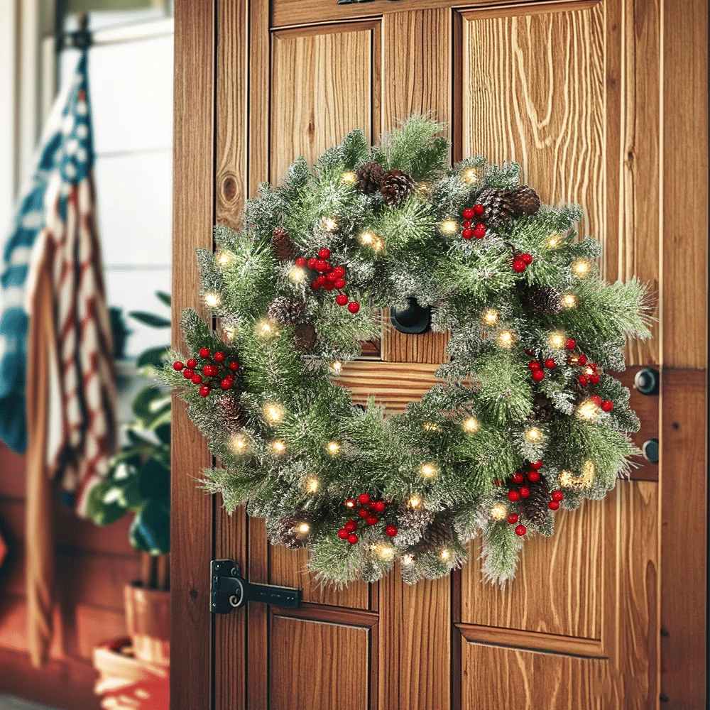24'' Lighted Christmas Wreath with Warm White LED Lights