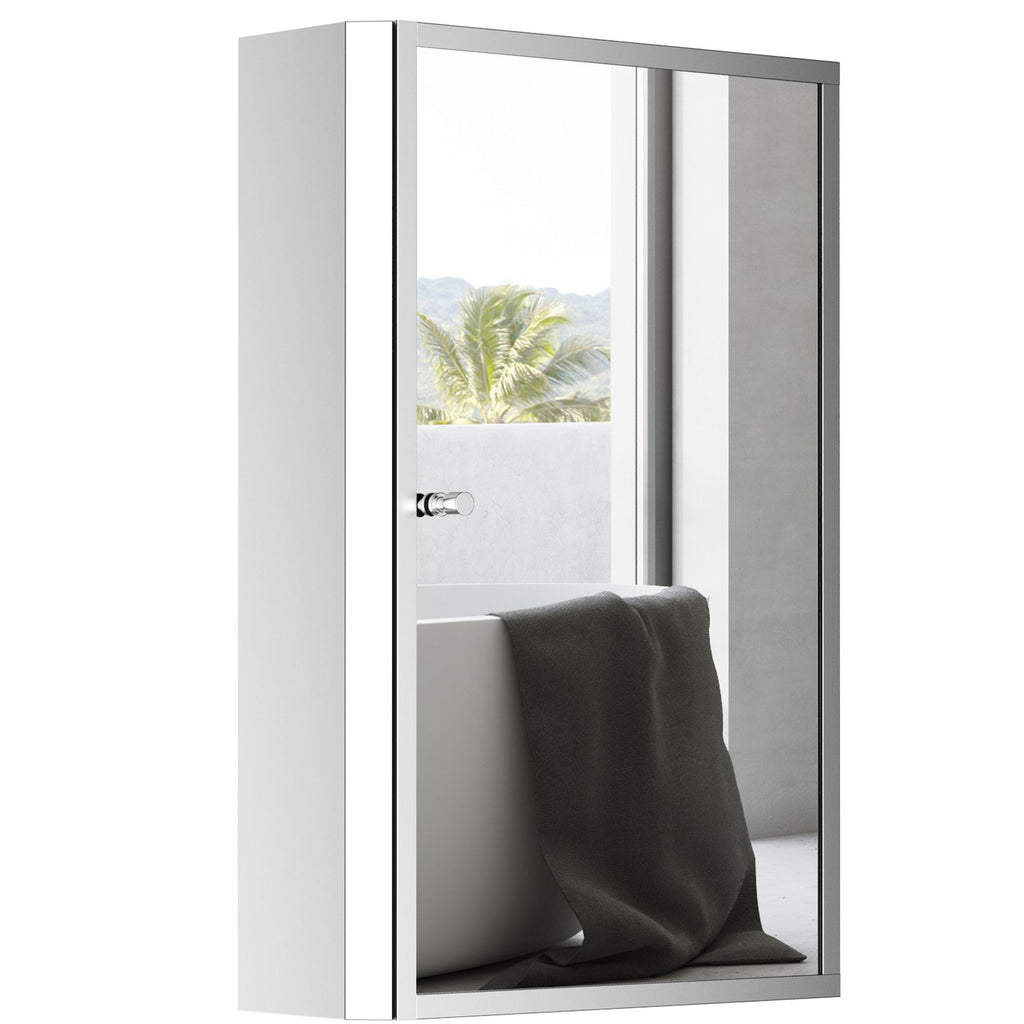 24" Mirrored Medicine Storage Cabinet Unique Stainless Steel Vertical Floating Bathroom Mirror Single Door