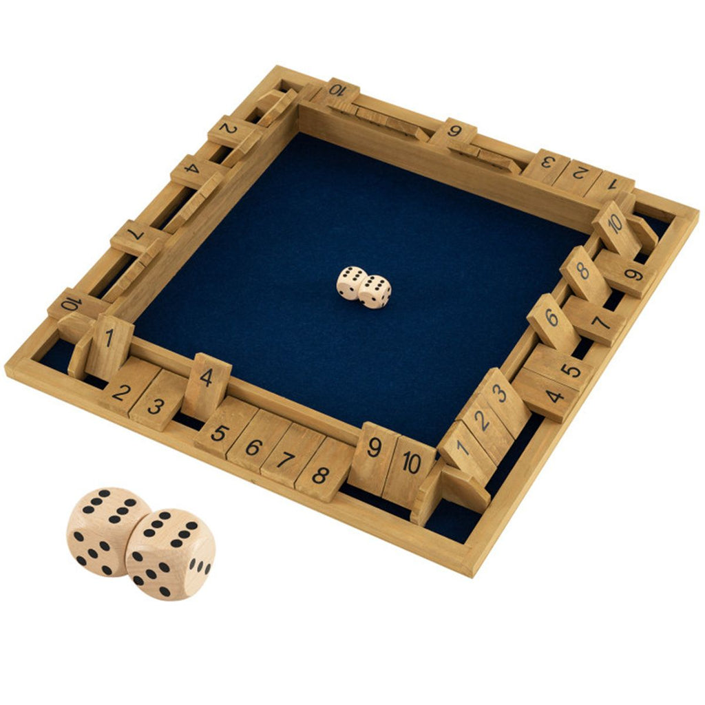 24" Natural Pine Wood Shut the Box Game, 2-4 Players, 10 Number Tiles & 2 Dice for Family/Party
