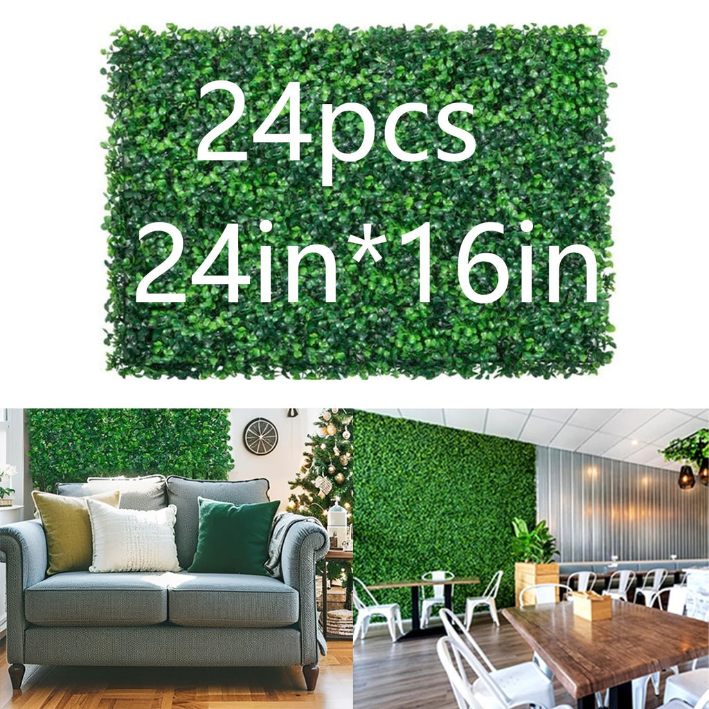 24 Pcs 24x16inch Artificial Grass Wall Panels, Decorative Boxwood Grass Backdrop for Outdoor Garden Fence
