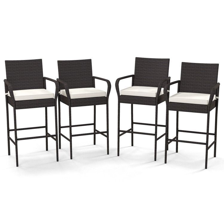 2/4 Pieces Outdoor PE Rattan Cushioned Barstool Set with Armrests
