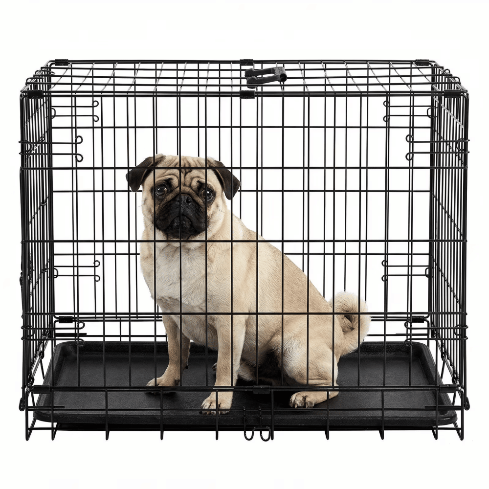 24/30 Inch Dog Crate, Black - Durable Metal Puppy Cage with Removable Tray, Collapsible Kennel for Small Medium Dogs, Easy Clean