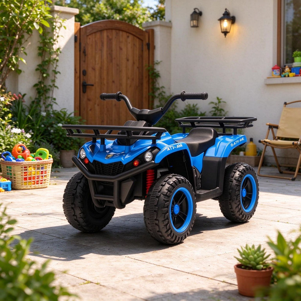 24V 4 Wheeler for Kids, Dual Motor Ride on ATV with Soft Start, Battery Display, Music & Lights, for Ages 3-8 Years, Blue