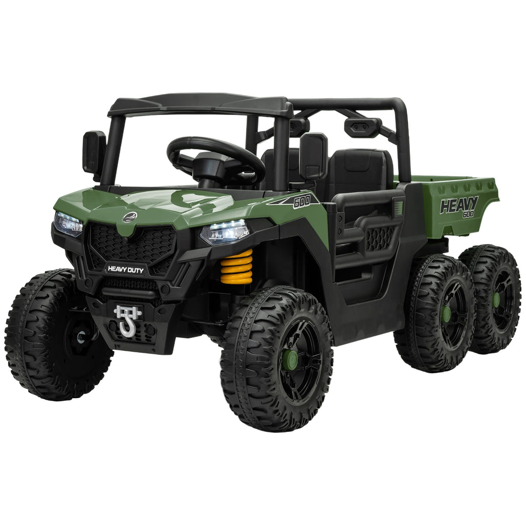 24V 4WD Kids Ride On Car with 6 Wheels, Electric Ride On Car with Dump Bed, Remote for 3-8 Years, Green