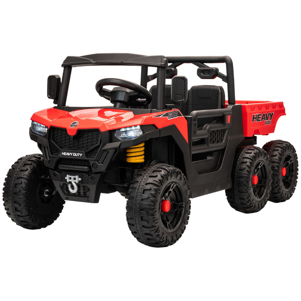 24V 4WD Kids Ride On Car with 6 Wheels, Electric Ride On Car with Dump Bed, Remote for 3-8 Years, Red