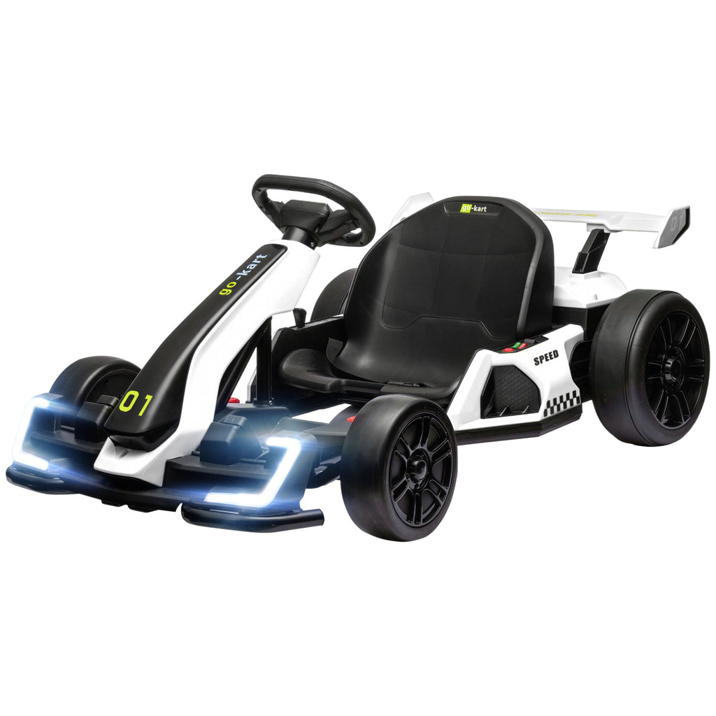 24V 7.5 MPH Kids Go Kart Electric Grift Kart with Adjustable Seat, Children Playing Pedal Kart Toy, Slow Start, White