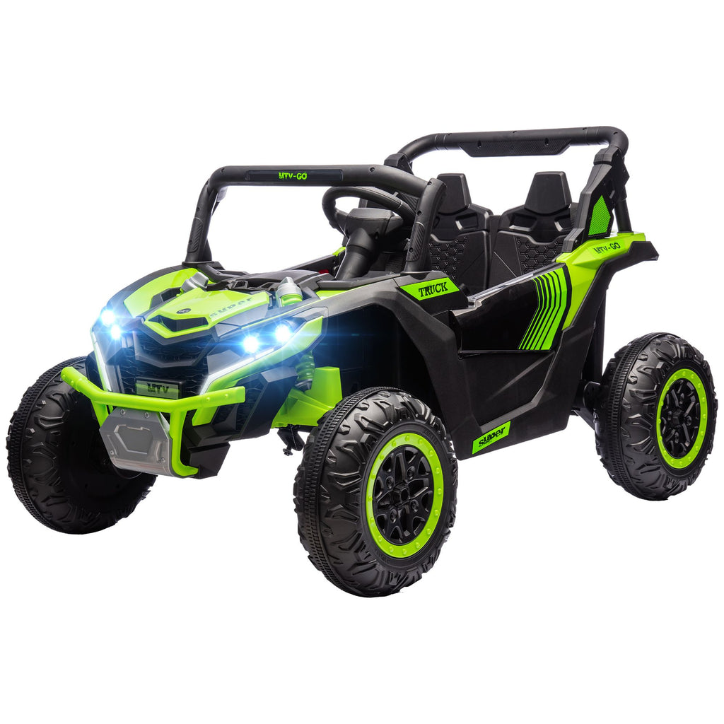 24V 7AH Ride on Car, 2 Seater 4MPH Ride on UTV with 4 Shock Absorbers, Music Horn LED Lights, for 3-8 Years, Green