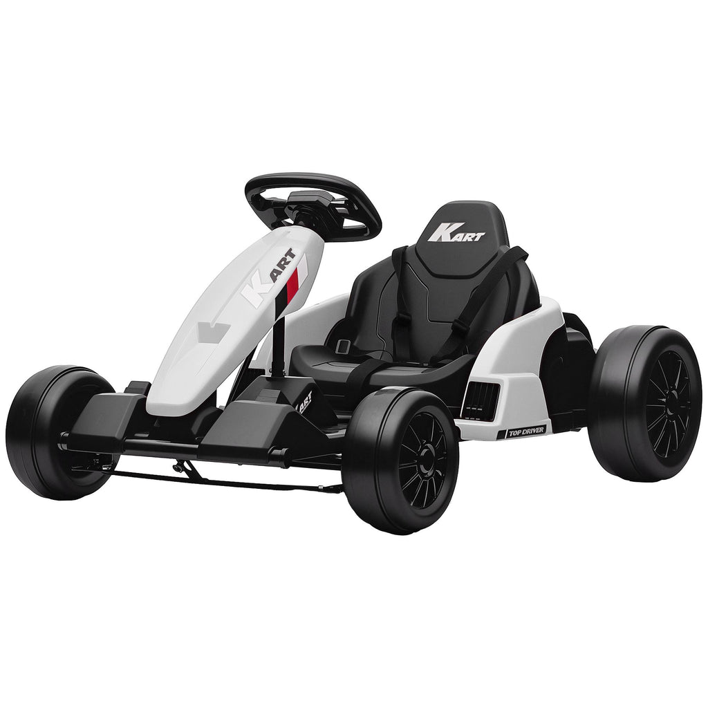 24V Electric Go Kart with Dual 150W Motors, Adjustable Seat & 11.2MPH High Speed, Slow Start, 5-Point Harness, White