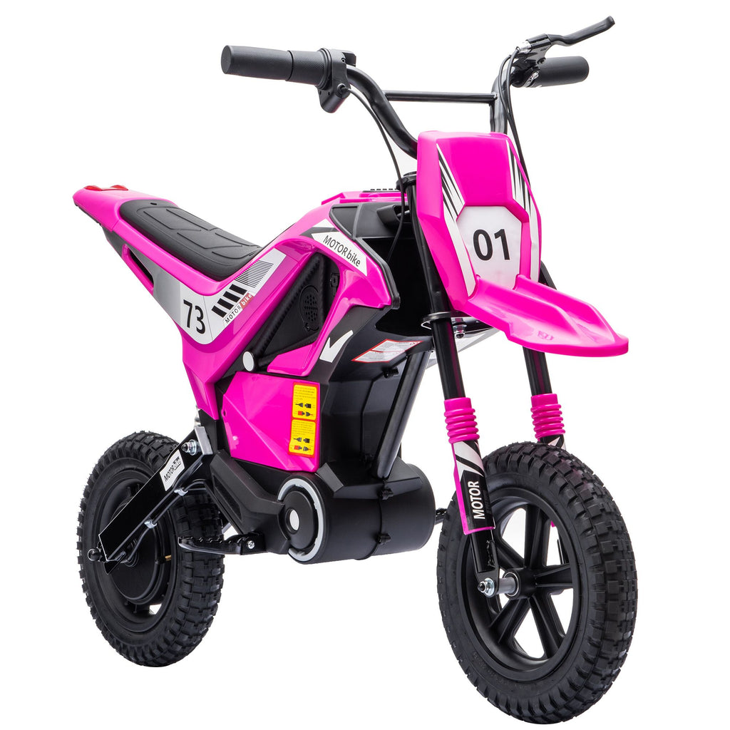 24V Kids Electric Motorcycle with 180W Brushless Motor, Suspension, Soft Start, 12" Rubber Tires for 6+ Years, Pink