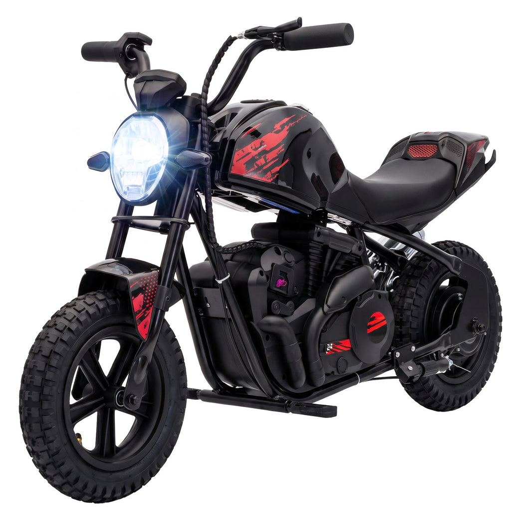 24V Kids Electric Motorcycle with 180W Motor, 12" Rubber Tires, Up to 11MPH, Twist Throttle for Ages 6-12, Black
