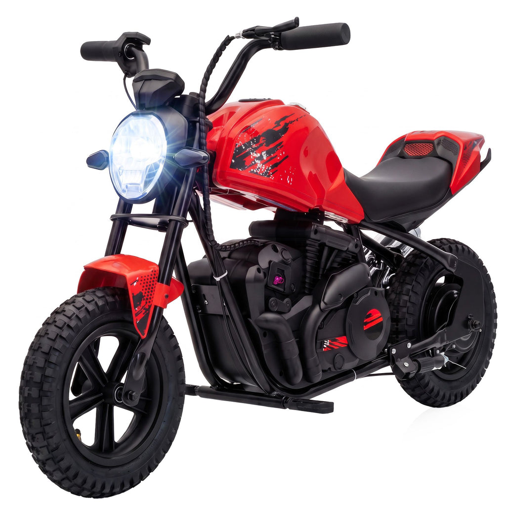 24V Kids Electric Motorcycle with 180W Motor, 12" Rubber Tires, Up to 11MPH, Twist Throttle for Ages 6-12, Red