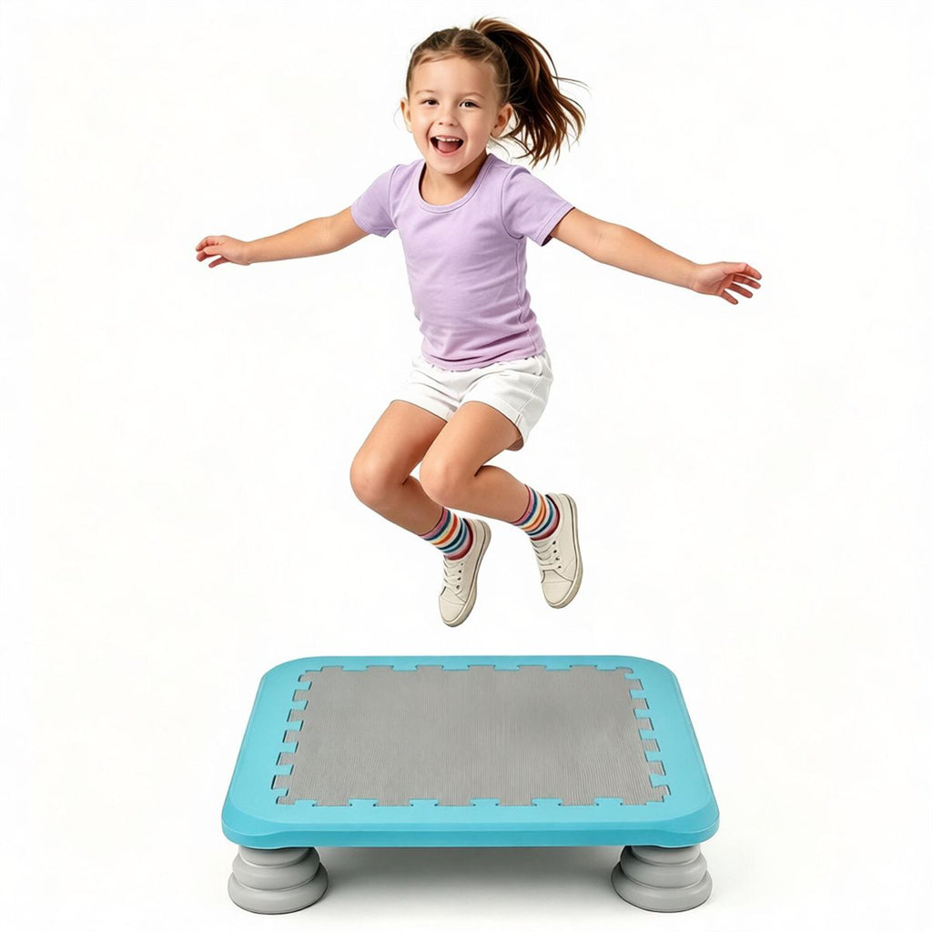 25.5 Inch Kids Mini Trampoline with Non-Slip EVA Jumping Surface, Rounded Edge PU Foam Foot Pads Compact Indoor Outdoor Balance Bounce Toy for Toddlers Ages 3+ Blue
