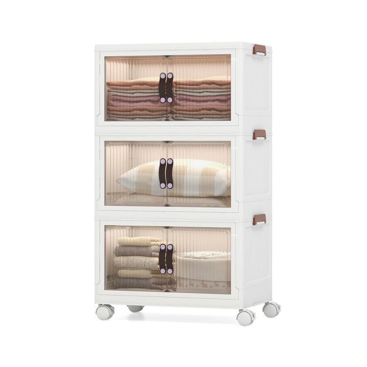 25.5/60 Gal Stackable Storage Boxes Bins with Magnetic Doors and Lockable Casters