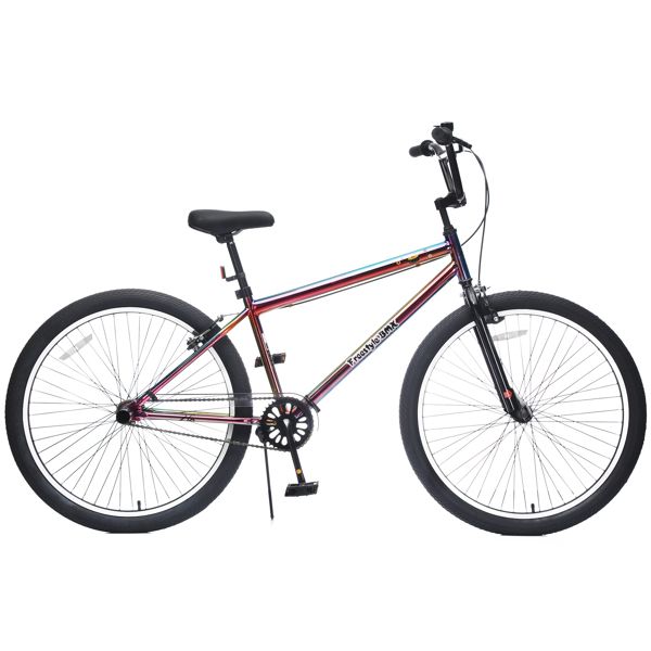 26 Inch Freestyle Bike for Teens, Steel Frame Single-Speed Bicycle with 2 Pegs , Front Caliper Brake and Rear V Brake, Bicycle for Boys and Girls Ages 14+