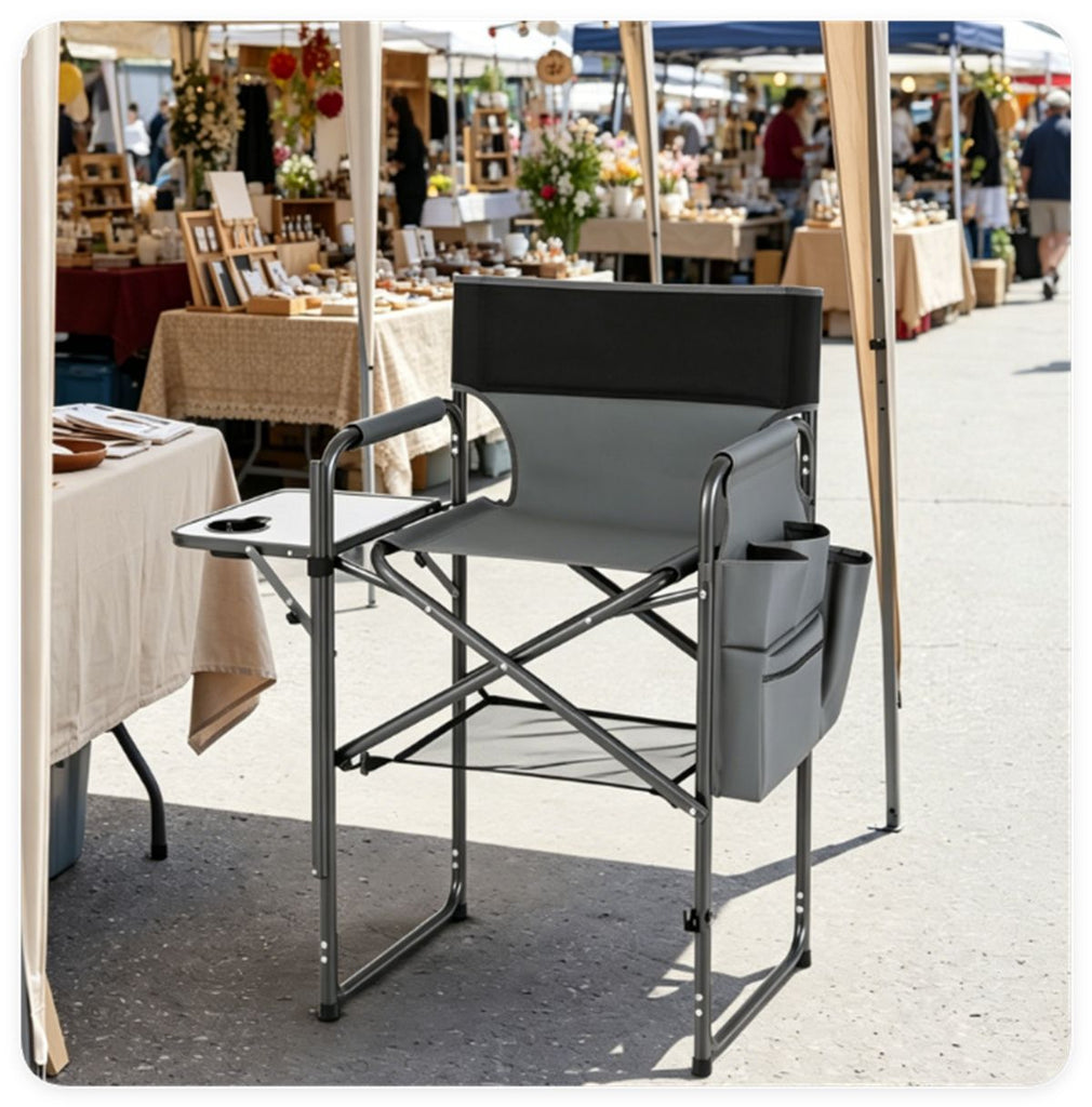 26" Tall Director Chair, 350LBS Heavy-Duty Folding Makeup Artist Chair with Side Table & Storage Pockets, 600D Oxford Portable Chair for Events