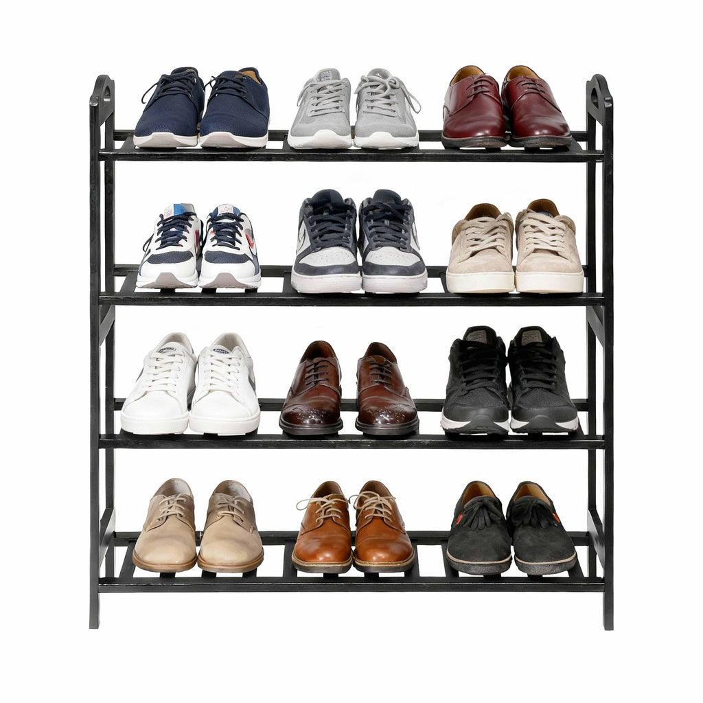 26.77*9.84*28.74in 4-Tier Portable Bamboo Shoe Rack, Black