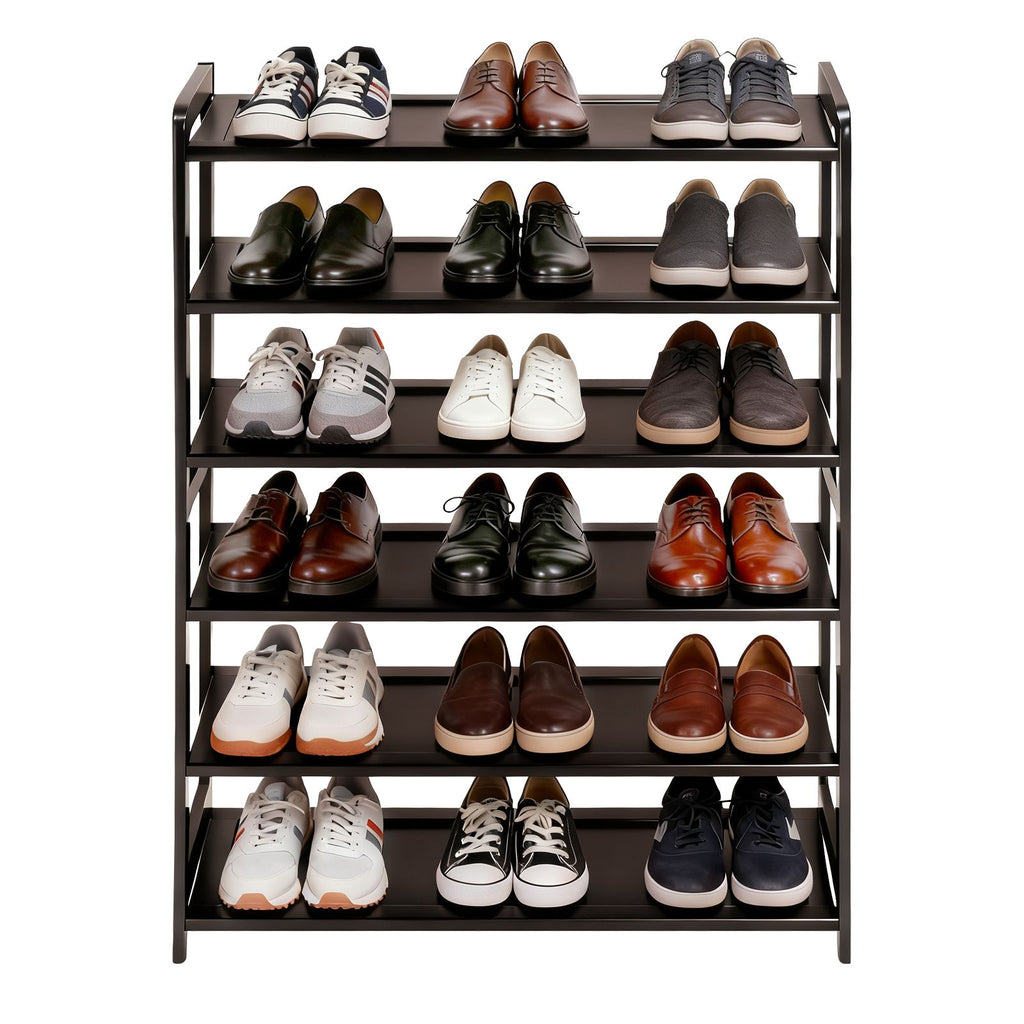 26.8*9.84*35.4in 6-Tier Flat Bamboo Shoe Rack, Coffee Color
