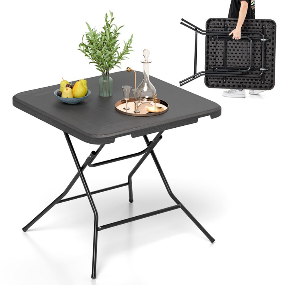 2.6FT Foldable Dining Table with Wood Grain HDPE Tabletop and Non-slip Foot Pads