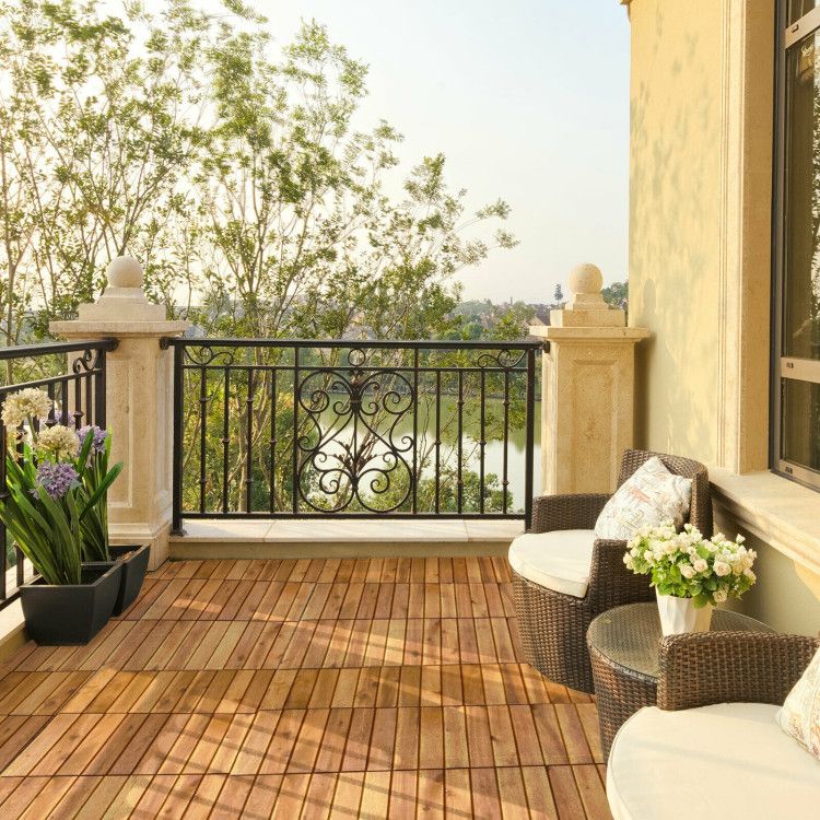 27 Pieces Acacia Wood Interlocking Patio Deck Tile Outdoor Decor  Flooring