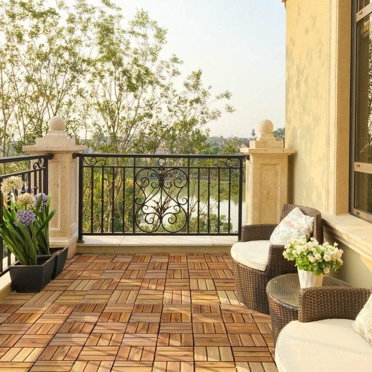 27 Pieces Acacia Wood Interlocking Patio Deck Tile Outdoor Decor  Flooring