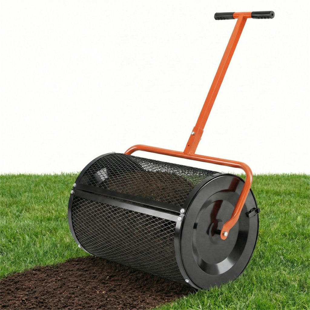 27"×16" Lawn Fertilizer Spreader with Diamond Mesh Clump-Free Garden Compost Spreader - Orange