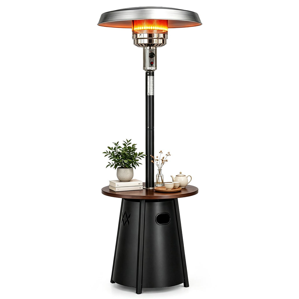 27.6"x27.6"x88.6" Umbrella Patio Heater, Iron Outdoor Propane Heater with Round Side Table, Black