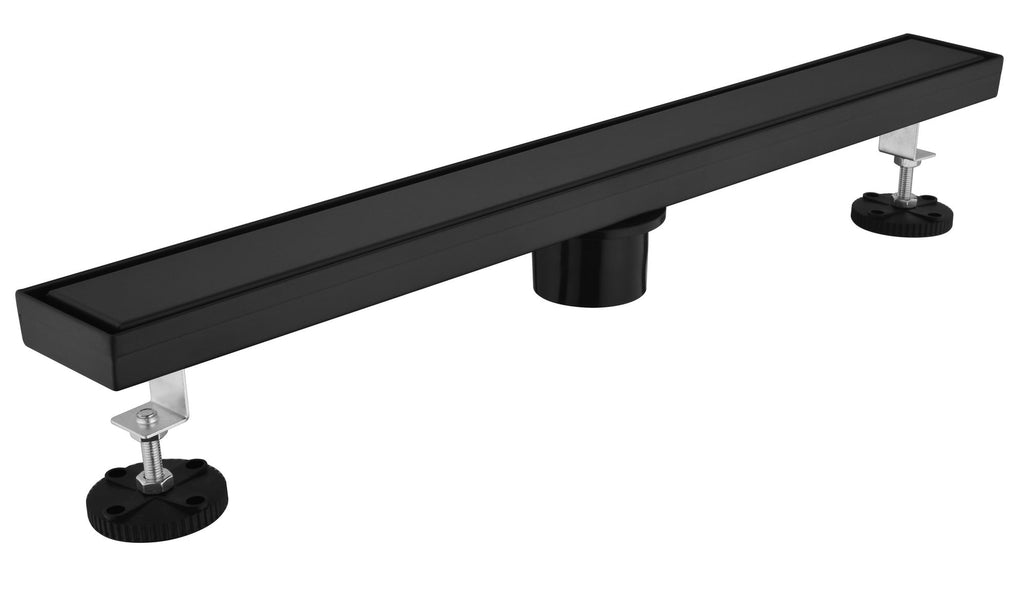 28 Inch Linear Shower Drain with 2-in-1 Flat & Tile Insert Removable Cover, 304 Stainless Steel with Hair Strainer and Leveling Feet, Matte Black