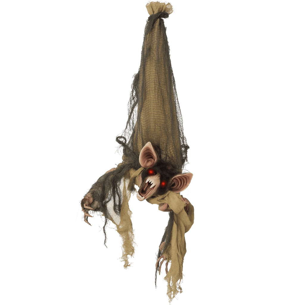 28" Life Size Outdoor Halloween Decorations Hanging Bat Opening Month, Animated Prop with Sound and Motion Activated Light Up Eyes, Sound and Laughter