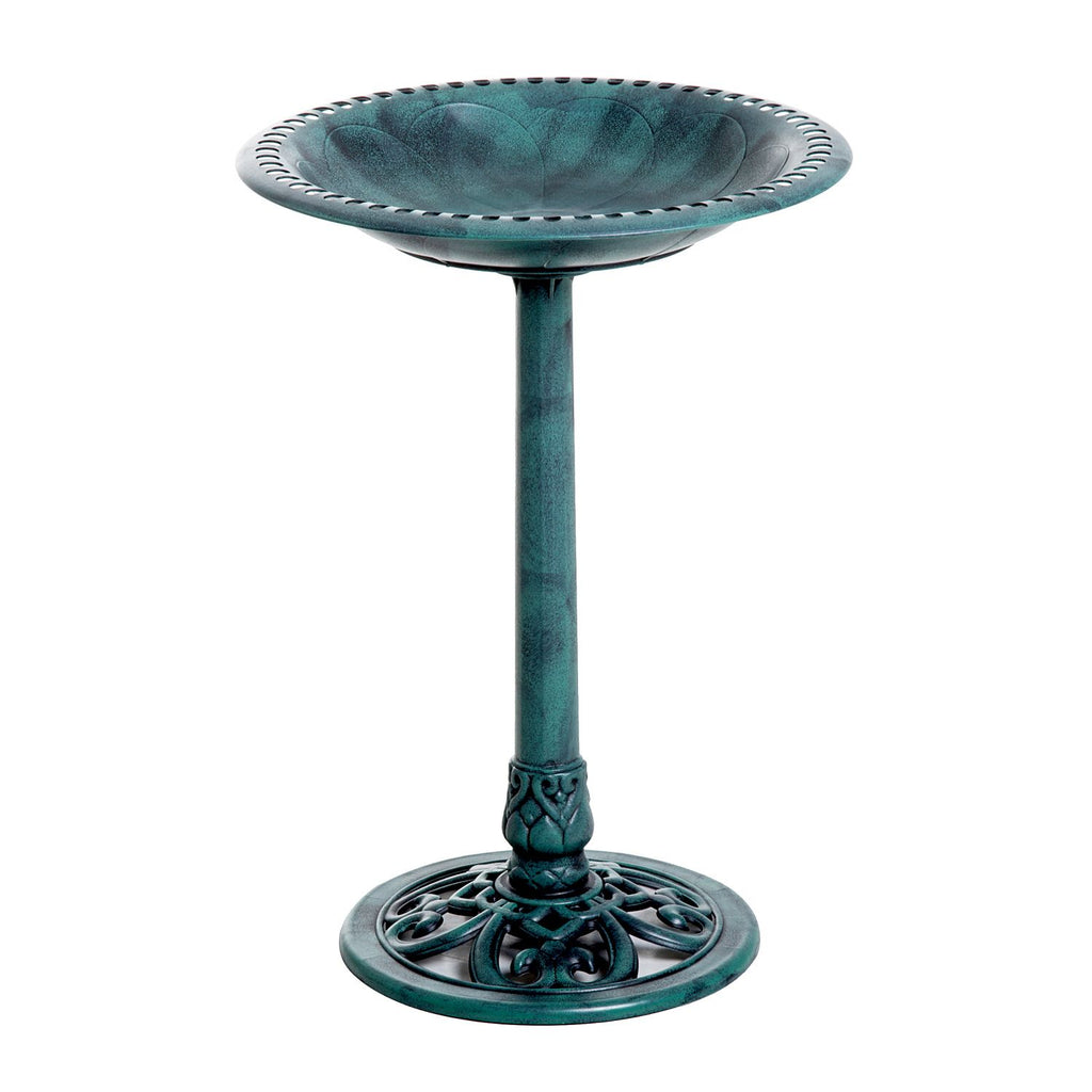 28" Resin Fleur De Lis Bird Bath, Time-Worn Finish - Garden Ornamental Decor