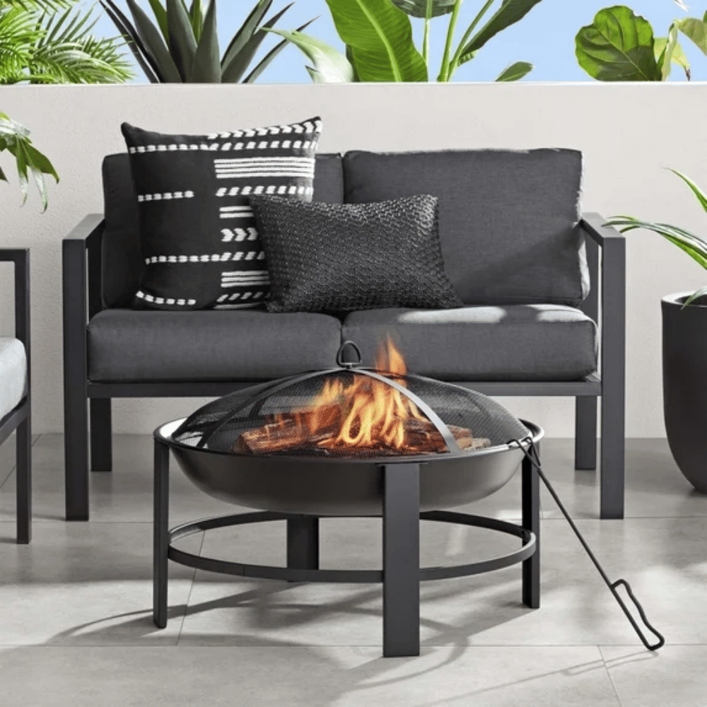 28" Round Wood Burning Fire Pit, Steel Frame