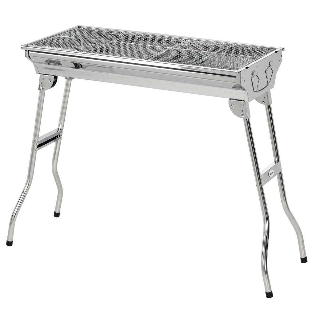 28" Stainless Steel Charcoal Barbecue Grill Portable Folding for Shish Kabob Camping Silver