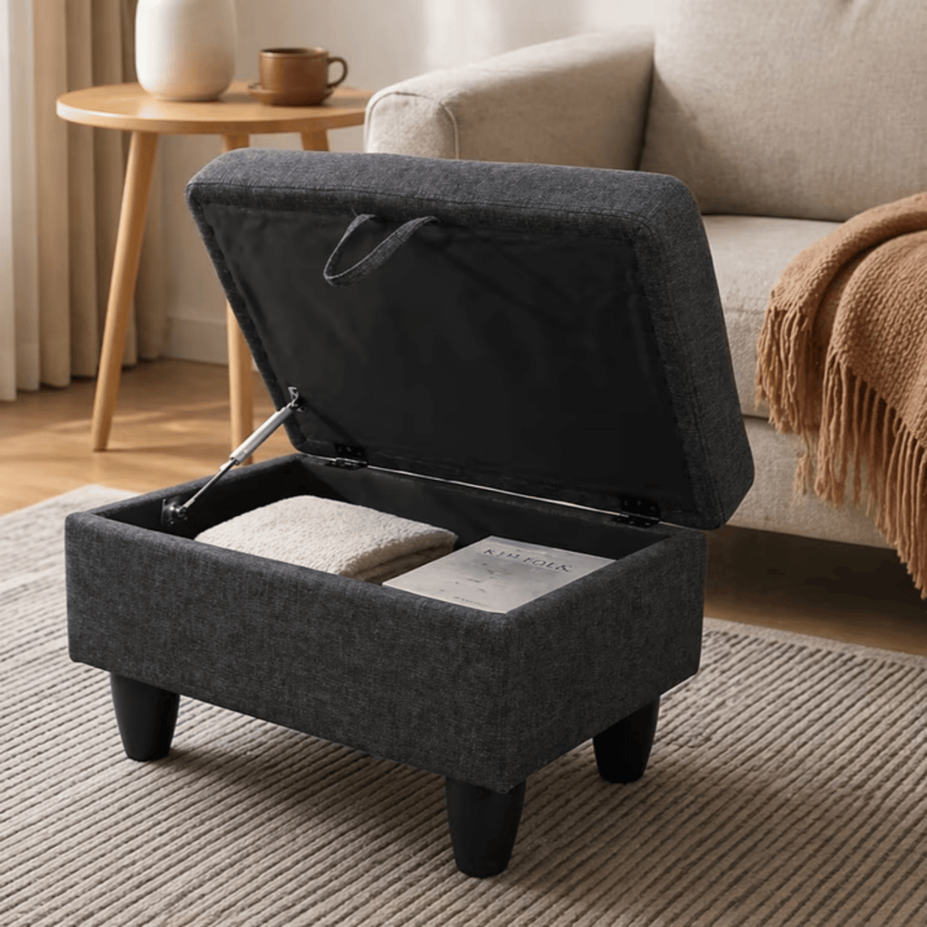 28.5"StorageOttoman Bench Linen UpholsteredforLiving Room Bedroom Entryway Dark Gray