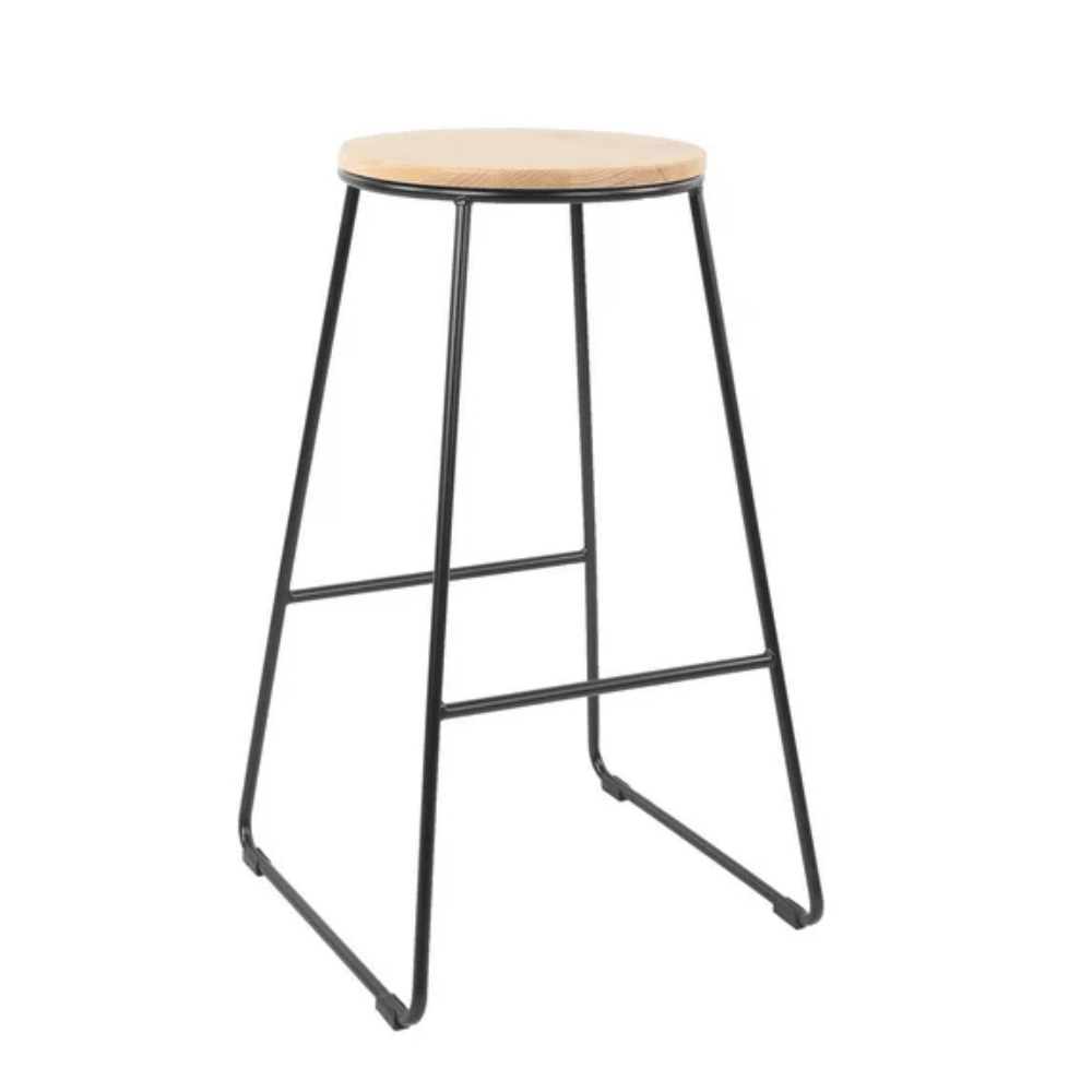 28"H Backless Stool Black Metal Base with Natural Wood Seat (Shipment from Walmart)